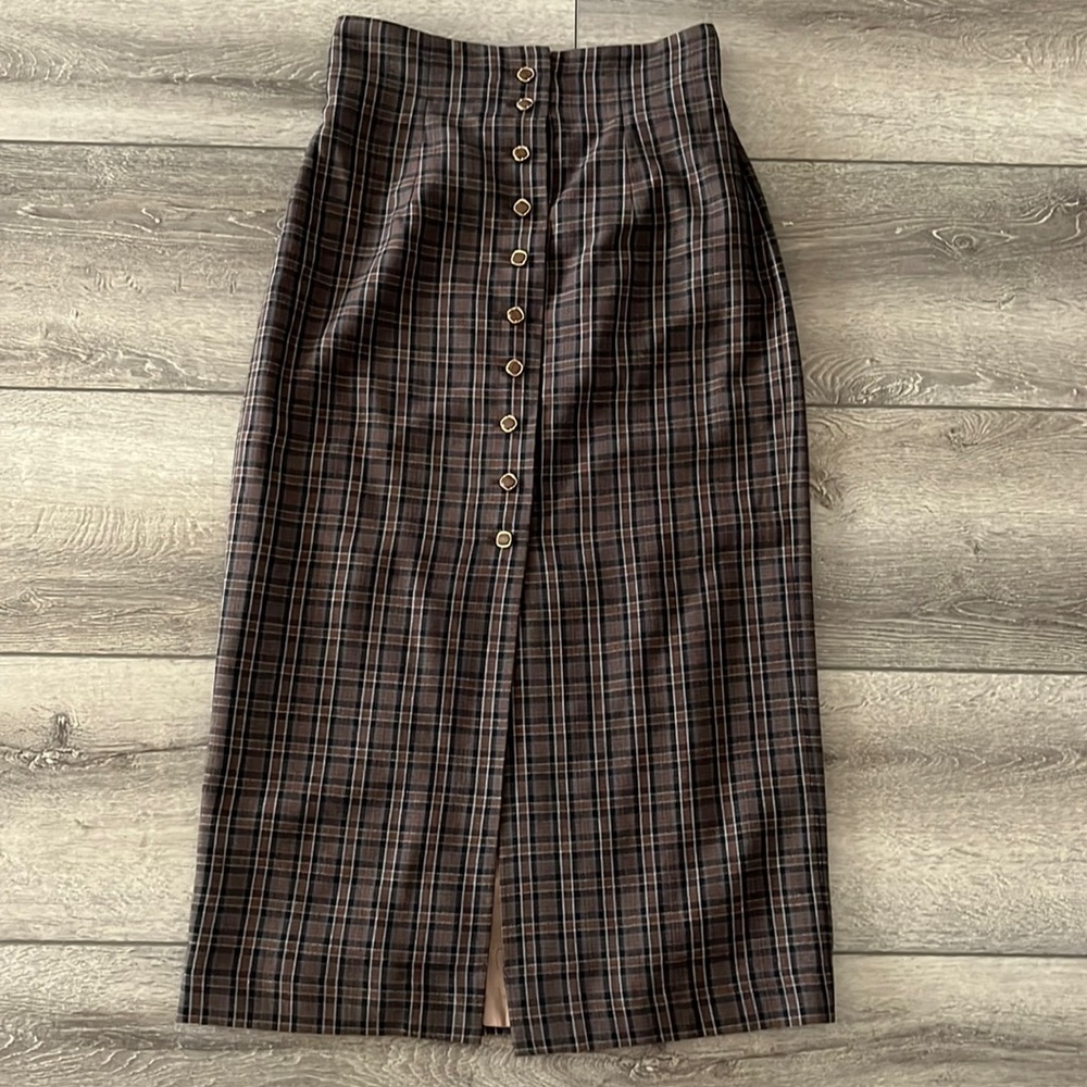 Vintage brown plaid midi skirt